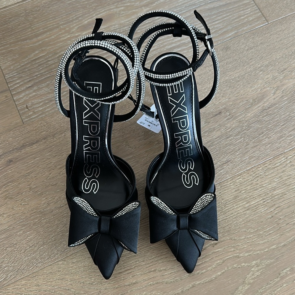 Express Rhinestone Bow Embellished Strap Pumps - Picture 6 of 9